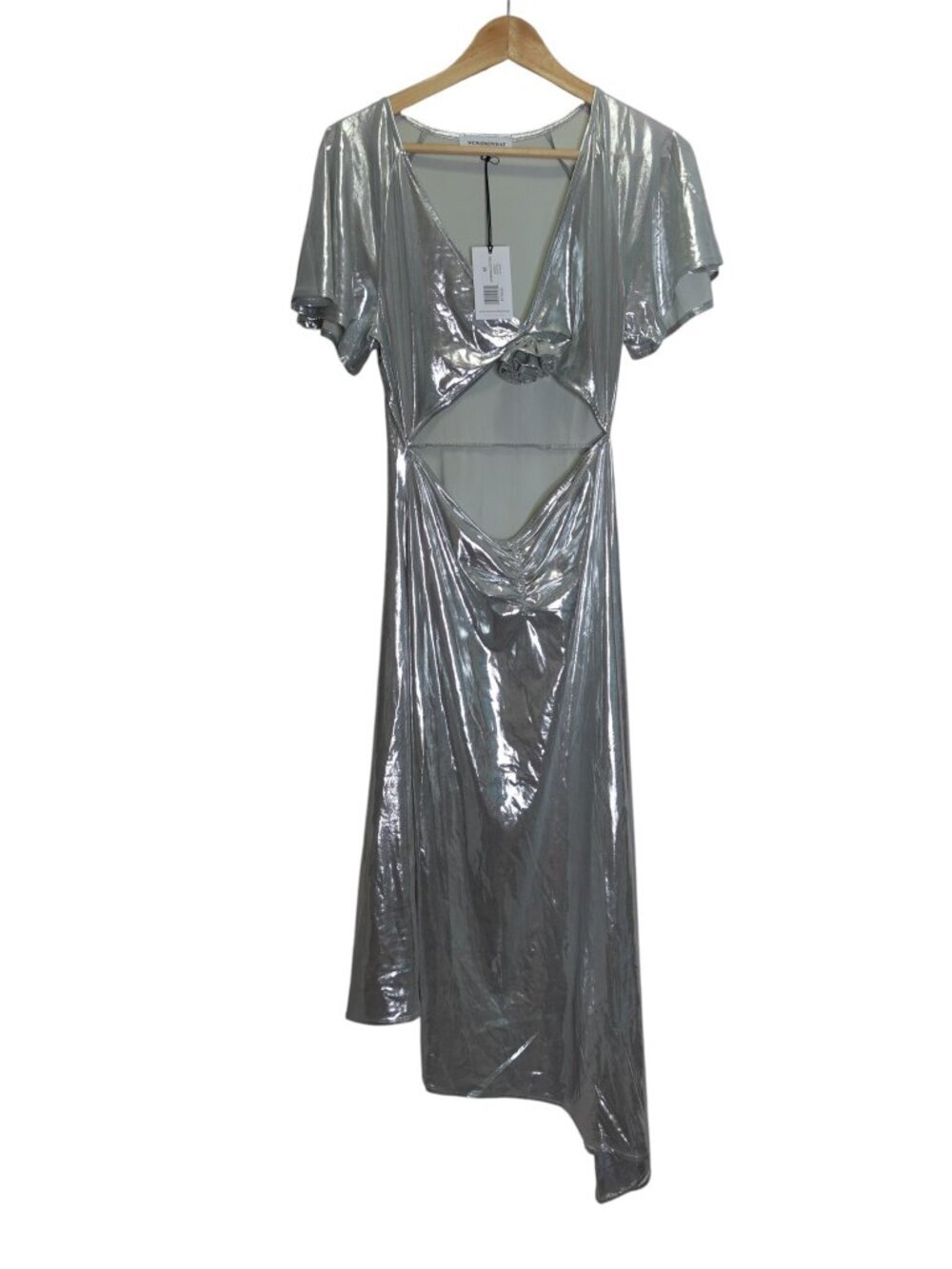 WeWoreWhat Asymmetrical Cutout Dress in Silver Women's sexy size M NWT $178